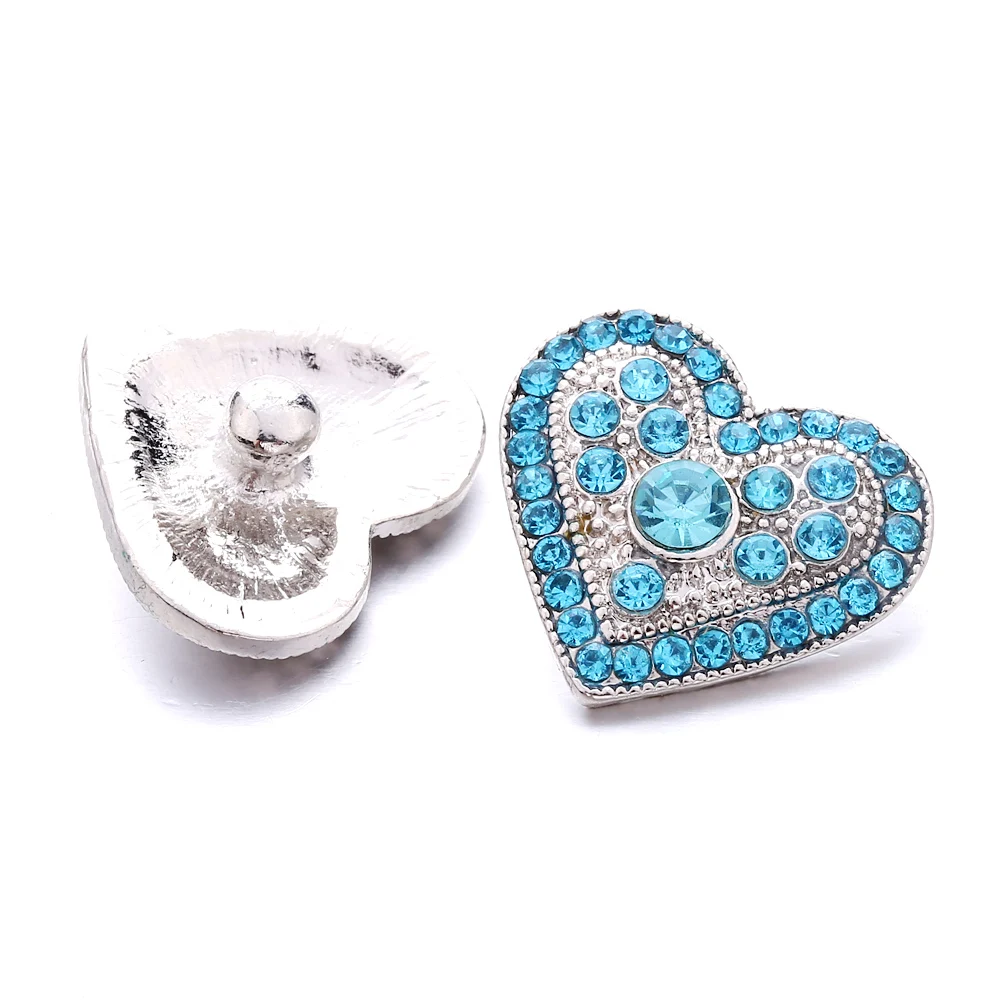15pcs Rhinestone Crystal Heart 18mm Snap Buttons Fit Snap Button Bracelet Necklace Jewelry