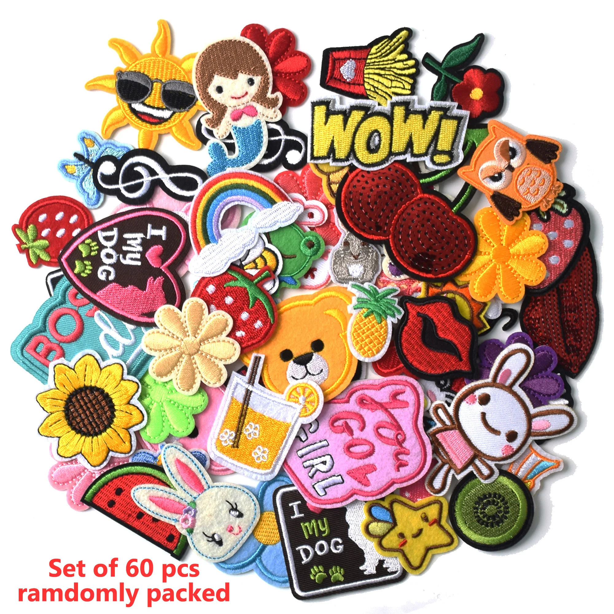 

AXEN-Random Embroidery Patches Set, Hot Melt Stickers, Iron on 3D Embroidered Patch, Sew on Cute Design, 60Pcs