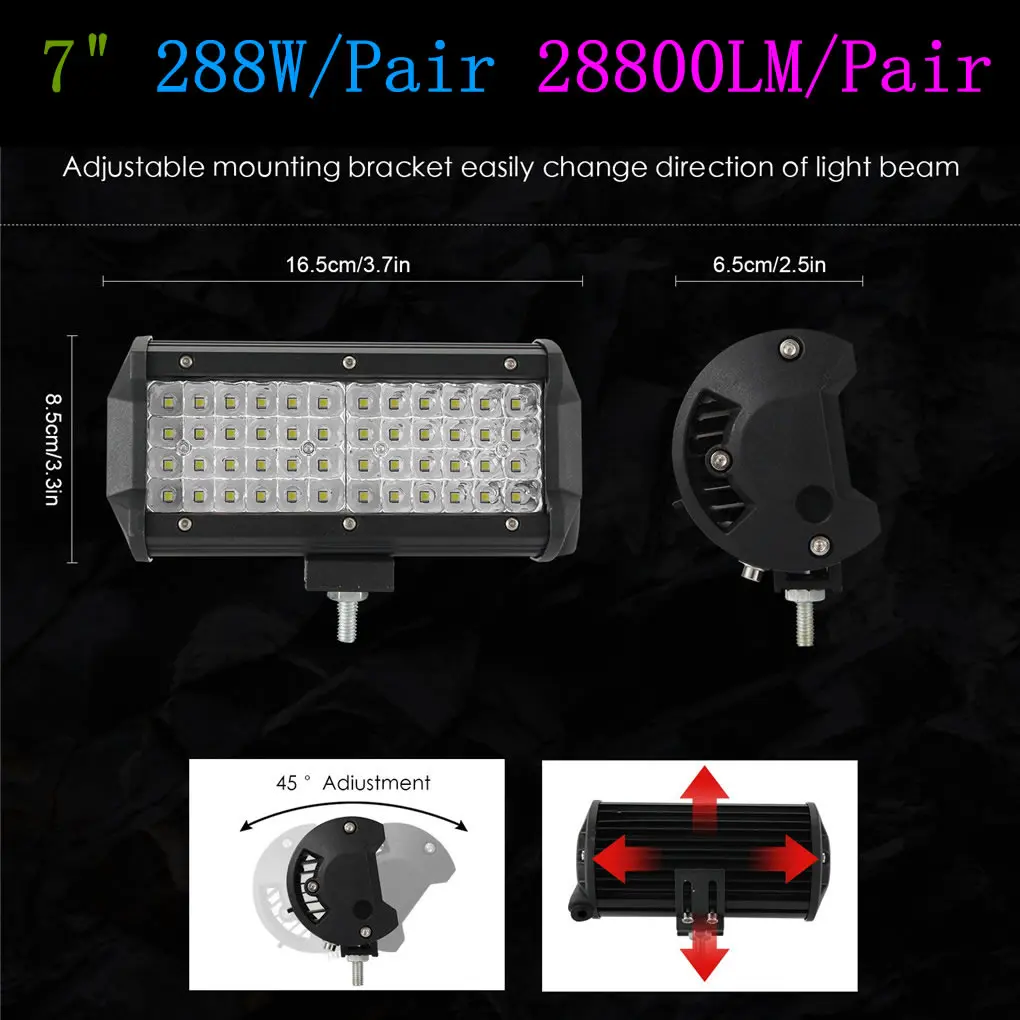 DC 12V-24V 288W 스팟 빔 LED 투광등 야외 IP67 방수 가정 정원 운전 차량 개조 조명 오프로드 작업 바 램프