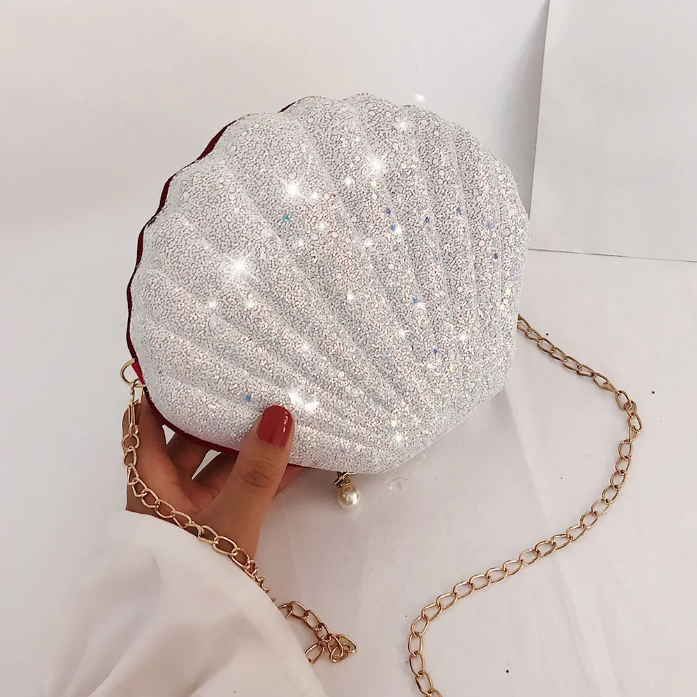 Women Shoulder Handbags Shell Bag Chain Cute Sequins Small Bag Phone Money Pouch Zipper Crossbody Bags for Women Bolsa Feminina crossbody bag women handbags
