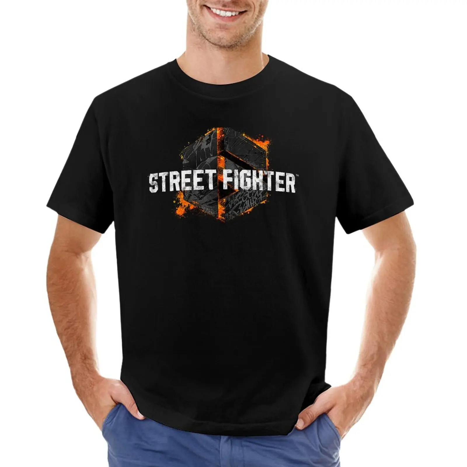 

Street Fighter 6 Distressed Logo T-Shirt summer clothes slim fit t shirts for men