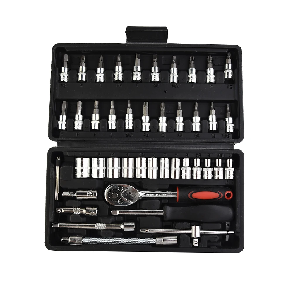 

46x Spanner Socket Screwdriver 1/4\\\\\\\\\\\\\\\\\\\\\\\\\\\\\\\" Ratchet Wrench Extension Rod Box Repair Tool