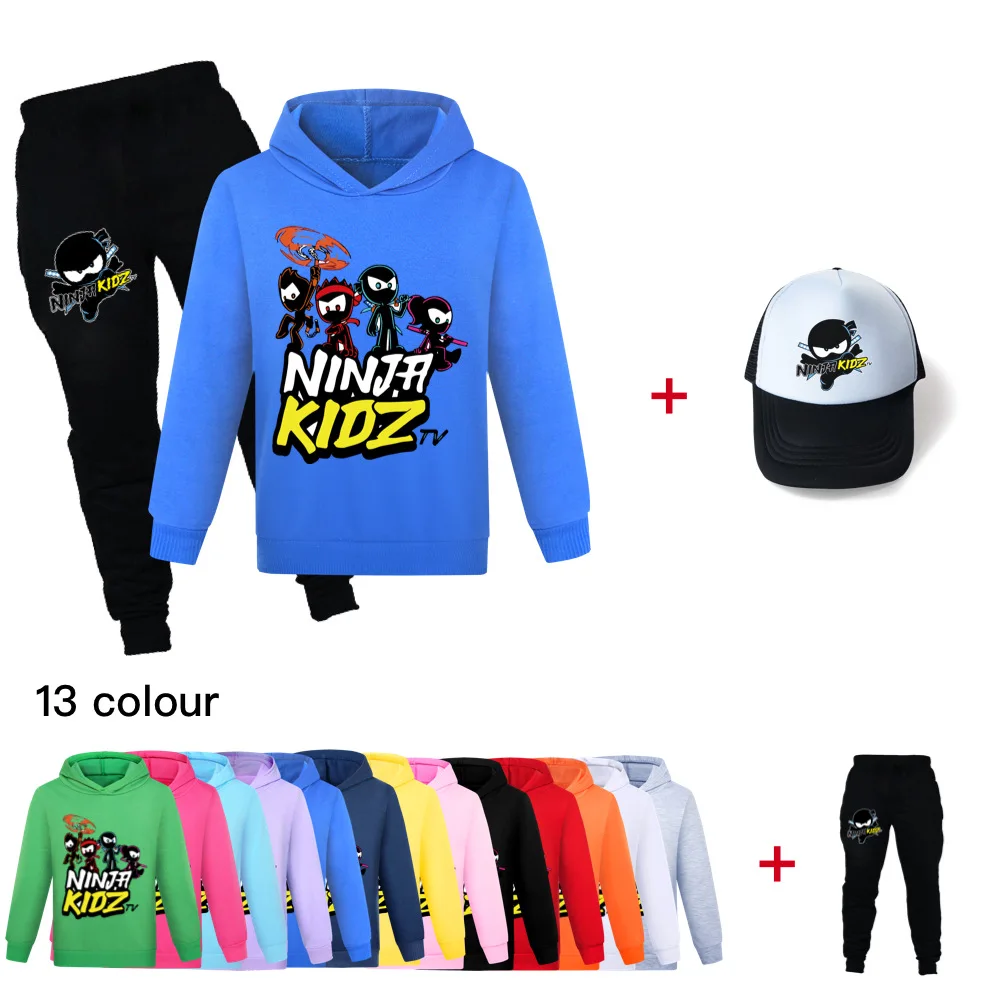 

New Kids Clothes Set NINJA KIDZ Birthday Suit Girls Boy Tracksuits Children Sport Suits Sweatshirt Hoodies Top Pants Set+cap