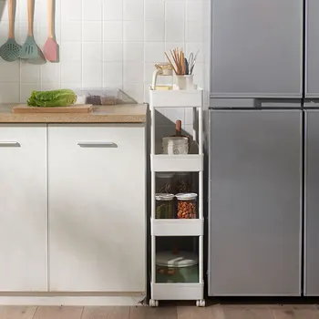 4단 무빙 트롤리 수납선반 이동식 틈새선반