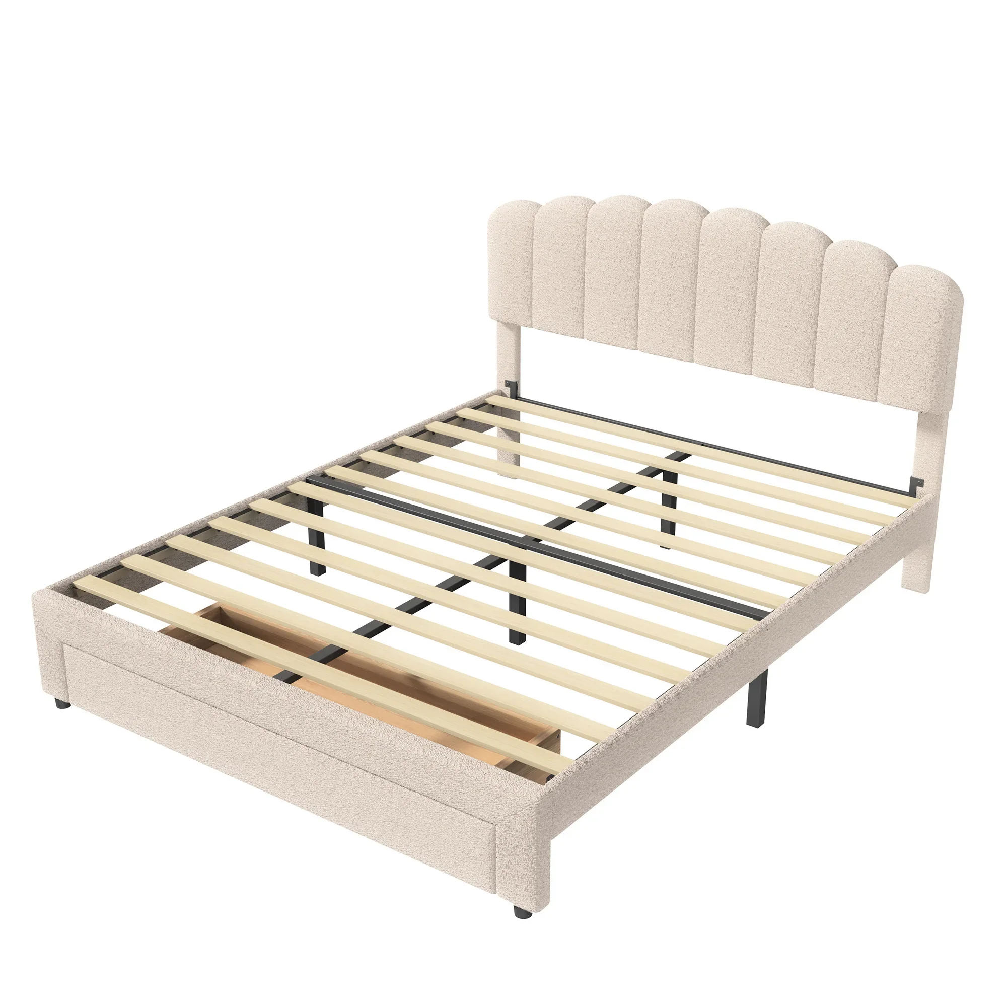 Rosahqnda-Bett, Doppelbett, 140 x 200 cm/160 x 200 cm, Teddybär-Kopfteil, Jugendbett, Bettgestell mit 1 Schublade, keine Matratze beige. – Detail 9
