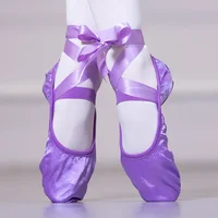 Satin Ballet Shoes with Ribbon Straps Round Toe Indoor Yoga Shoes Adult Girls Soft Split Sole Satin Dance Ballerina Shoes 2