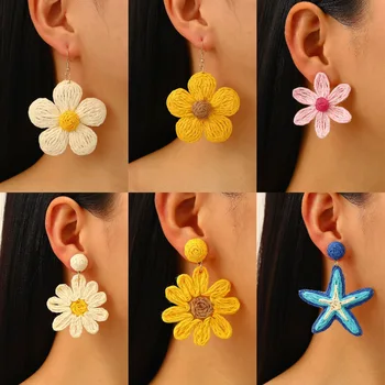 Sweet Summer Flower Drop Earrings For Women Hand Woven Jewelry 2025 Trending New Vacation Style Exaggerated Starfish Earrings