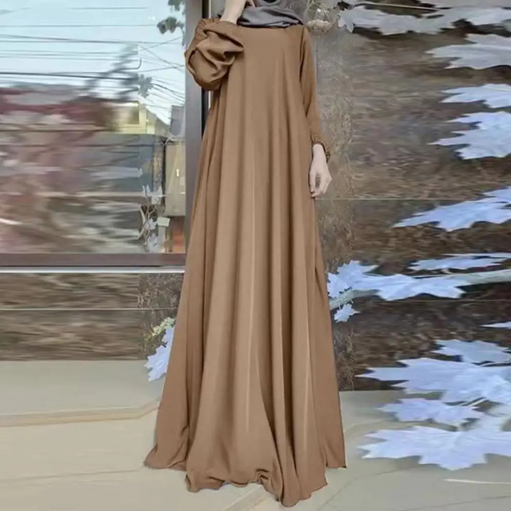 

Turkey Dress Vintage Dot Print Maxi Dress with O Neck Long Sleeve for Women Loose A-line Style with Big Hem Soft Floor Length