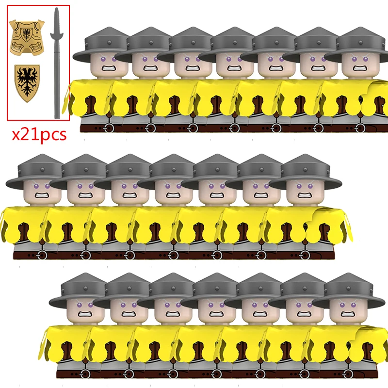 중세 군사 성 기사 민병대 피규어 빌딩 블록 유럽 전장 보병 군인 무기 방패 벽돌 장난감