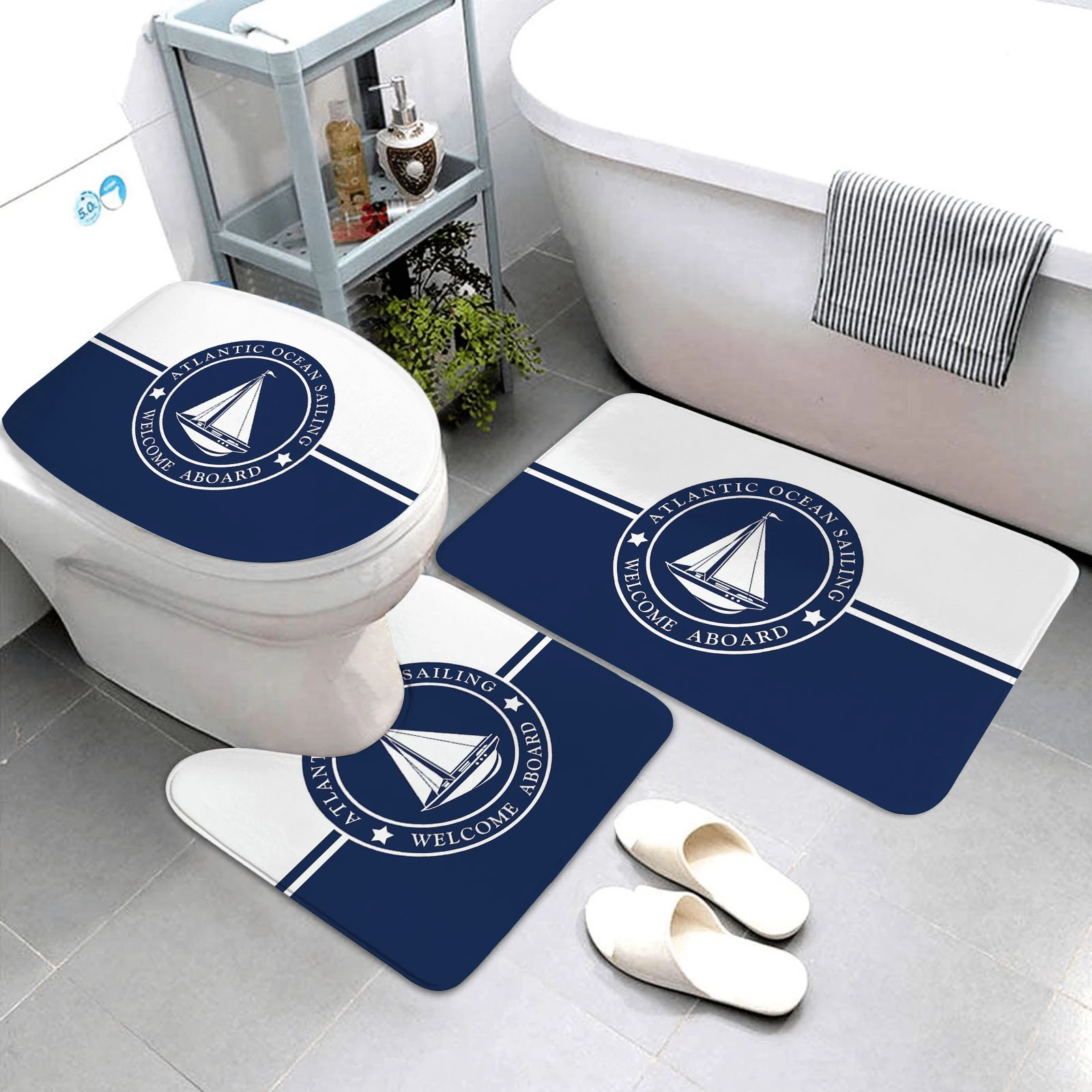 

dark blue nautical series bathroom mats bathroom mats three-piece set bathroom rugs and mats bathroom products can be customized