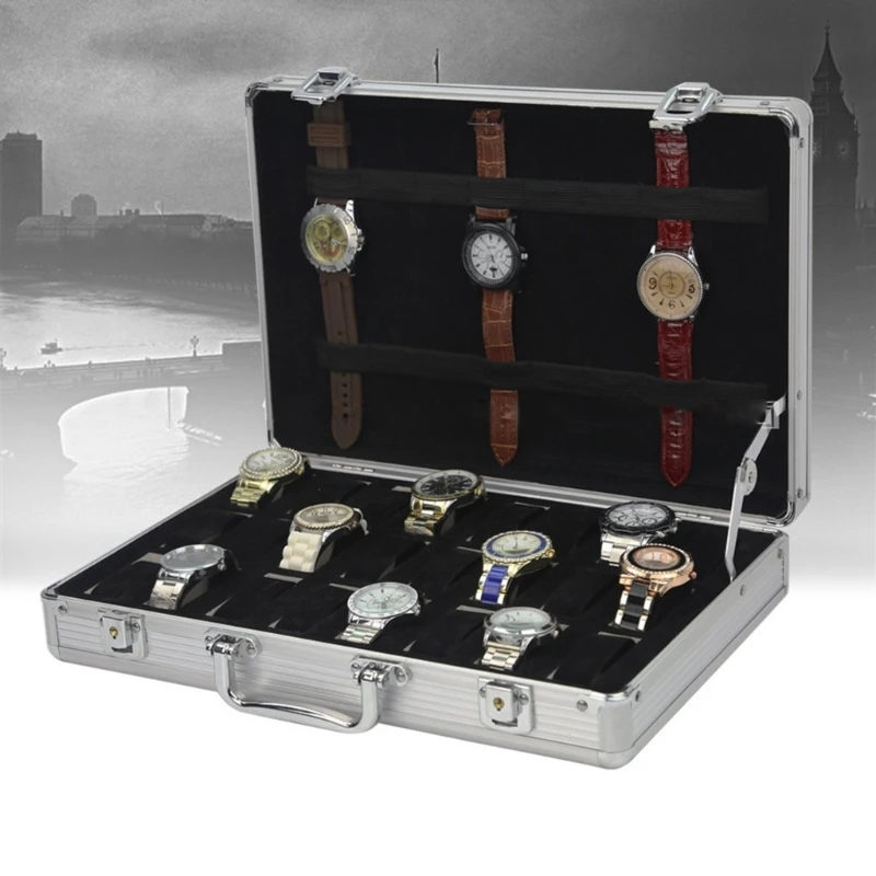 24-Slot Watch Box Travel & Storage Case Watches Display & Travel Suitcase Watch Box Case 57BD