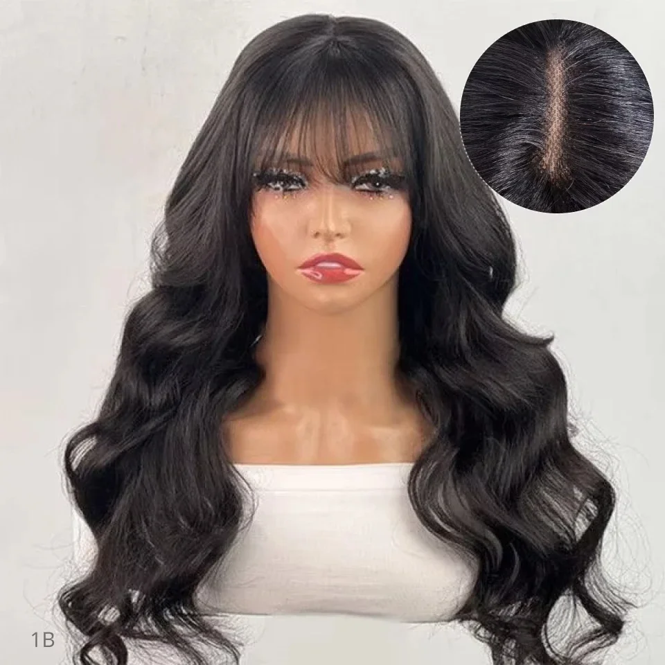 180D 18-24inch Body Wave Human Hair Wigs With Bangs Middle  display picture 1