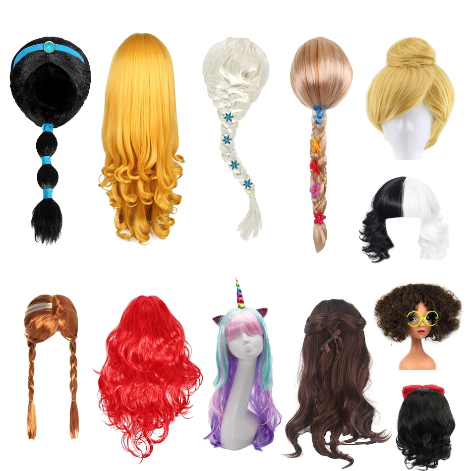 Cosplay Accessories Hair Accessories Girls Princess Cosplay Wig Kids Xmas Halloween Carnival Party Elsa Ariel Aurora Anna Dress Up Accessories Children Toy Doll Wig