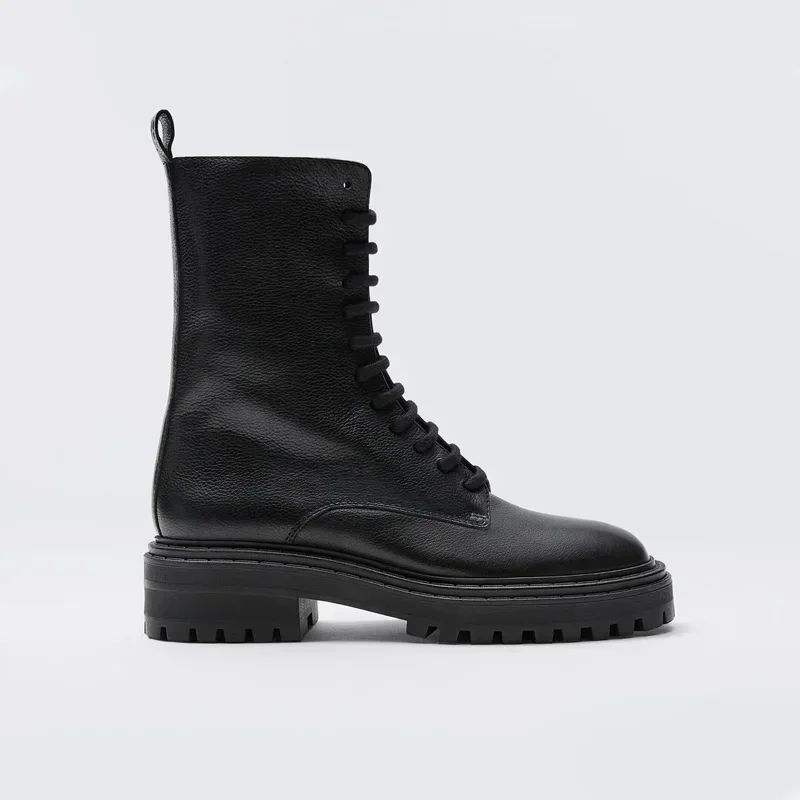 

High Top Platform Women Shoes Genuine Leather Lace Up Martin Boots Autumn Winter New Botas Mujer Safari Style Zapatos Mujer