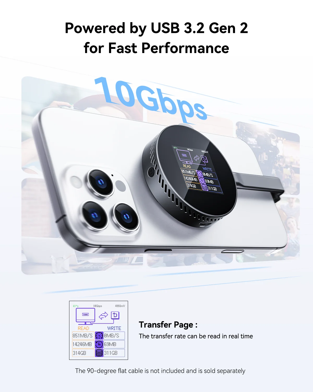DOCKCASE M.2 NVMe SSD Enclosure Magnetic Design 100W Fast Charging Port 10Gbps Data Transfer 3s Power Protection