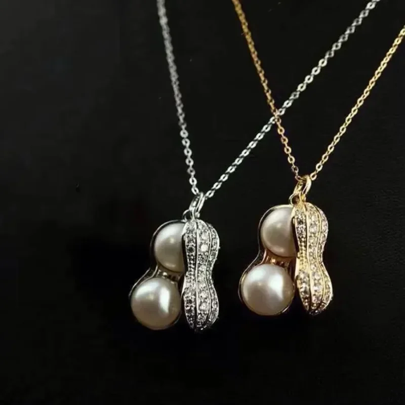 Fashion Pearl Peanut Necklace Women's High-end Crystal Pendant Collar Sweater Chain Best Friend Birthday Party Jewelry Gifts