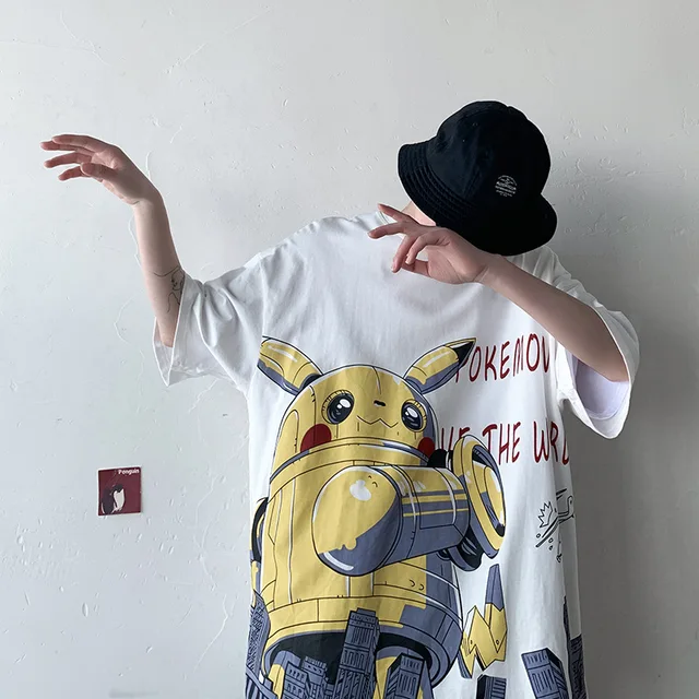 2022 NEW Pokemon Printing T-shirt Short Sleeve Summer Loose Type Large Size Kawaii Pikachu Lovers Short Sleeve Anime Cotton