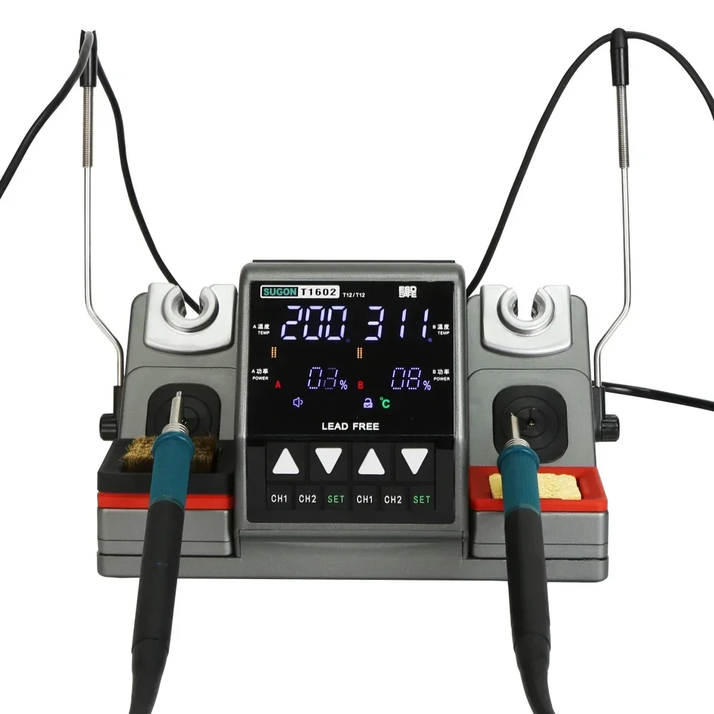 SUGON T1602 Soldering Station T12 Handle Double station Digital Rework Phone Repair BGA SMD Solder Tool Welding Station 6