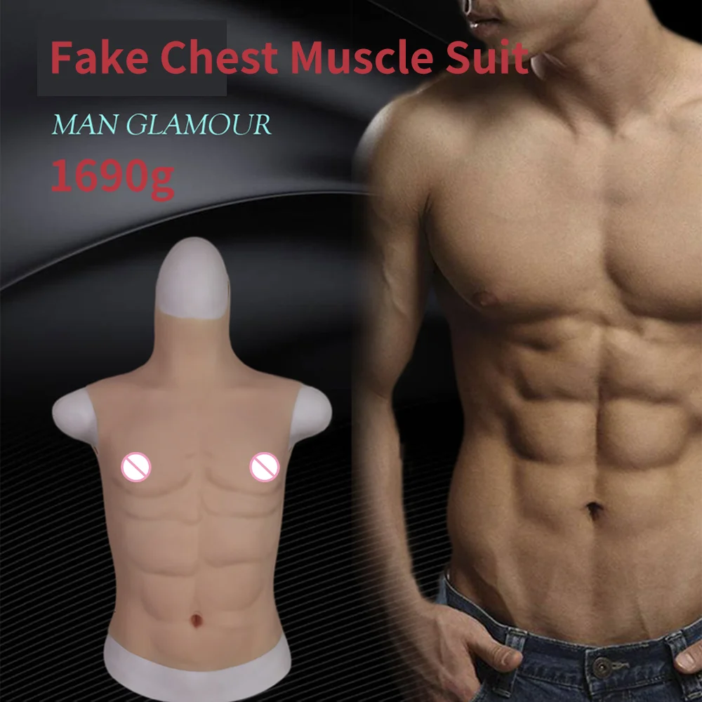 Tgirl Fake Men Chest Crossdresser Muscle Suit Macho Silicone Belly Simulazione Artificiale Abs Per Transgender Cosplay Maschio Pecto