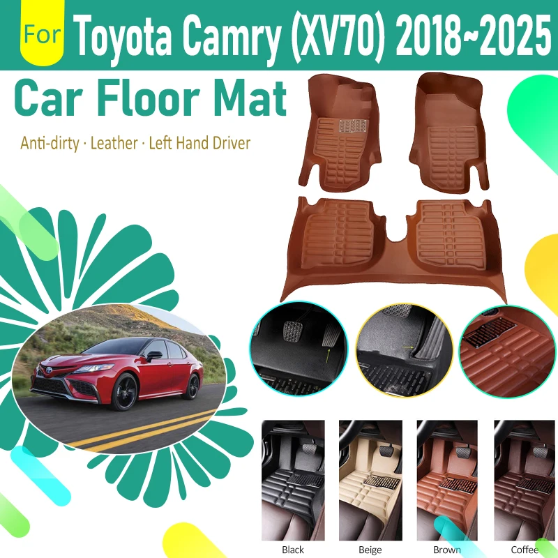 

Car Floor Mats For Toyota Camry XV70 Daihatsu Altis 2018~2025 Leather Pads Foot Cover Left Hand Driver Auto Interior Accessories