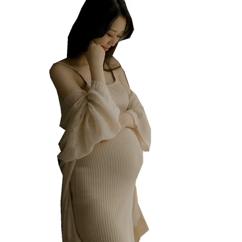 

Elegant Maternity Dress & Outwear Set For Pregnant Women Spaghetti Stretchy Maternity Photography Dress Photo Shoot Baby Shower