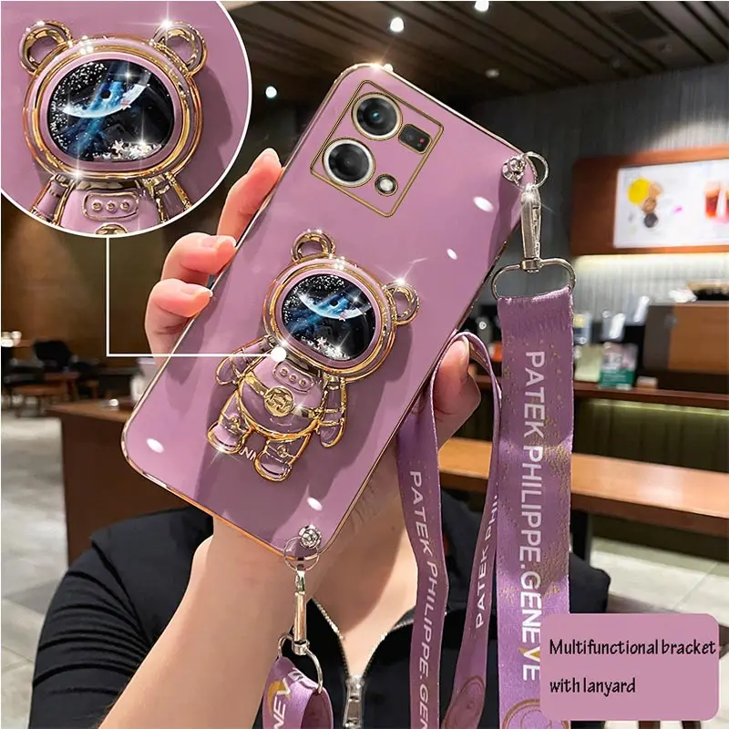 Crossbody Lanyard Quicksand Space Bear Plating Phone Case Cover