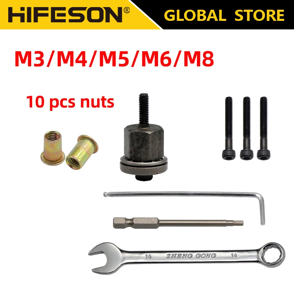 Viudecce 6PZ Mano Rivetto Dado Testa Dadi Manuale di Installazione Semplice Rivettatrice Rivnut Strumento Accessorio per Dadi M3 M4 M5 M6 M8 M10