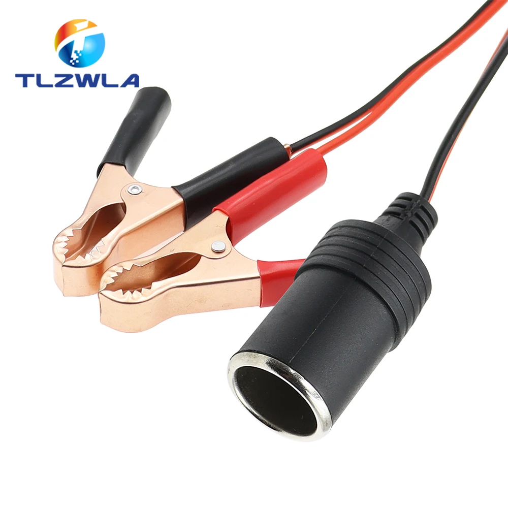 Alligator Clip Adapter 12V Power Car Cigarette Lighter Female To Alligator Clip Extension Connector To Terminal Clip-on Battery Adapter Auto Socket
