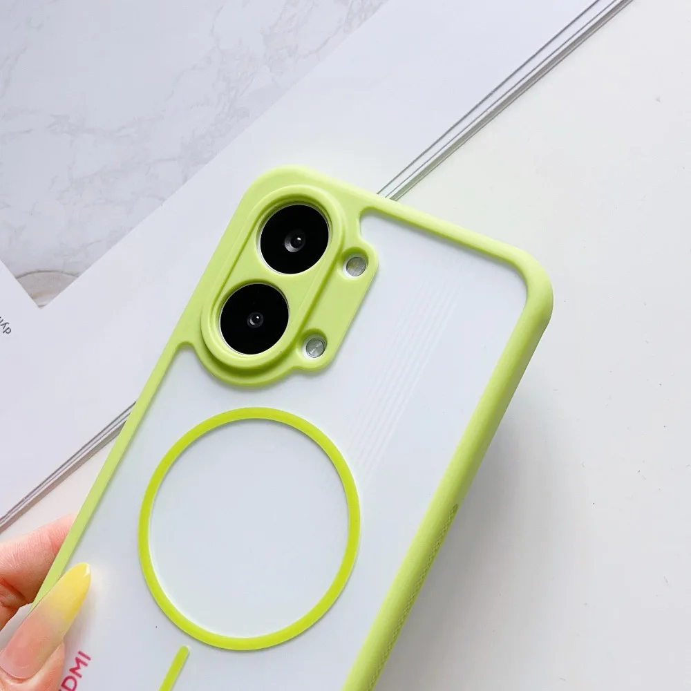 Candy Color Magnetic Phone Case with Anti-Shock Soft Edges and Matte Transparent Acrylic Back