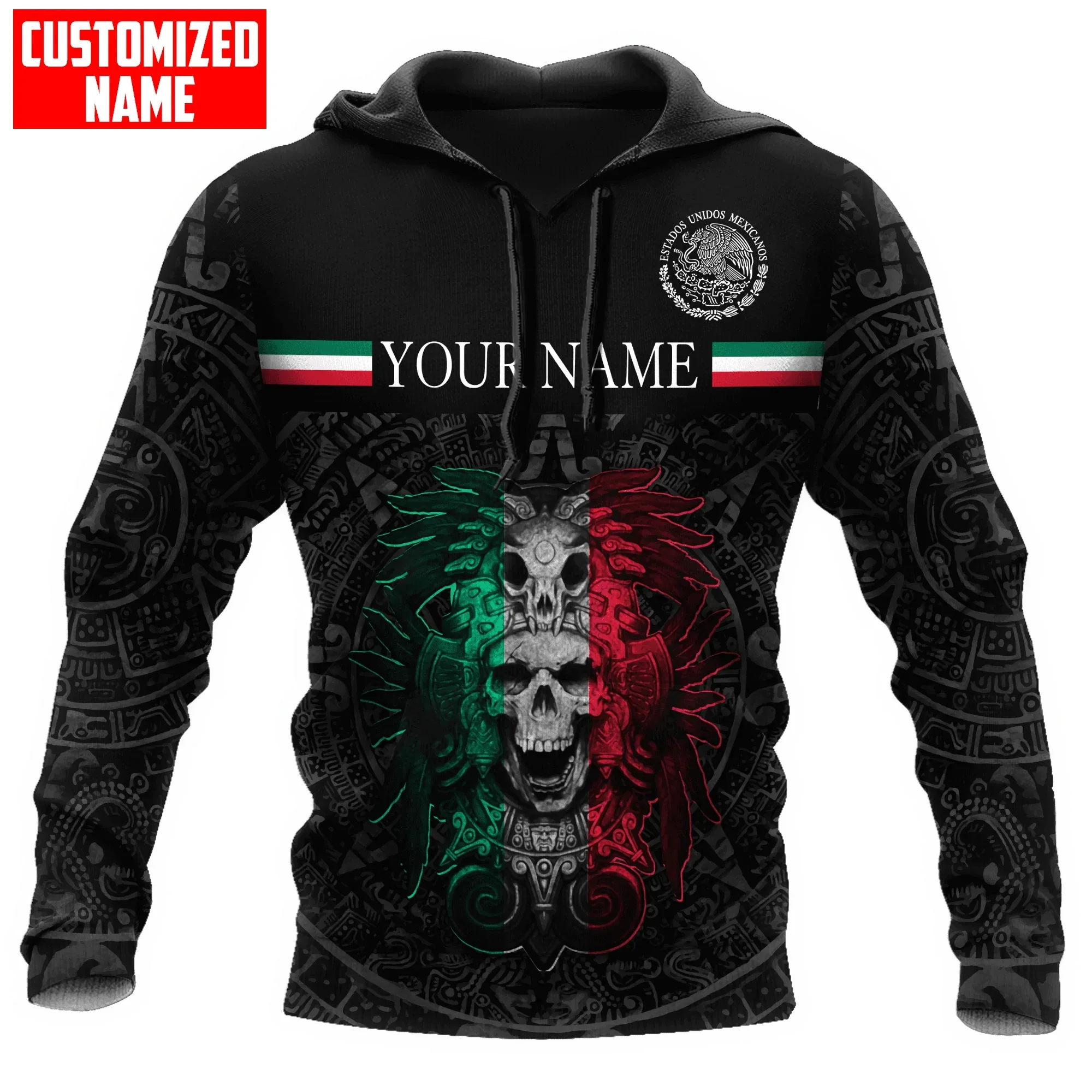 

Personalized Name Mexico Aztec 3D All Over Printed Mens Fashion Hoodie Unisex Casual Jacket zip hoodie sudadera hombre MT-135