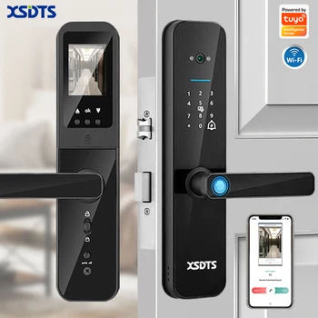 XSDTS New Tuya Wifi Digital Electronic Smart Door Lock With Biometric Camera Fingerprint Smart Card Password Key Unlock