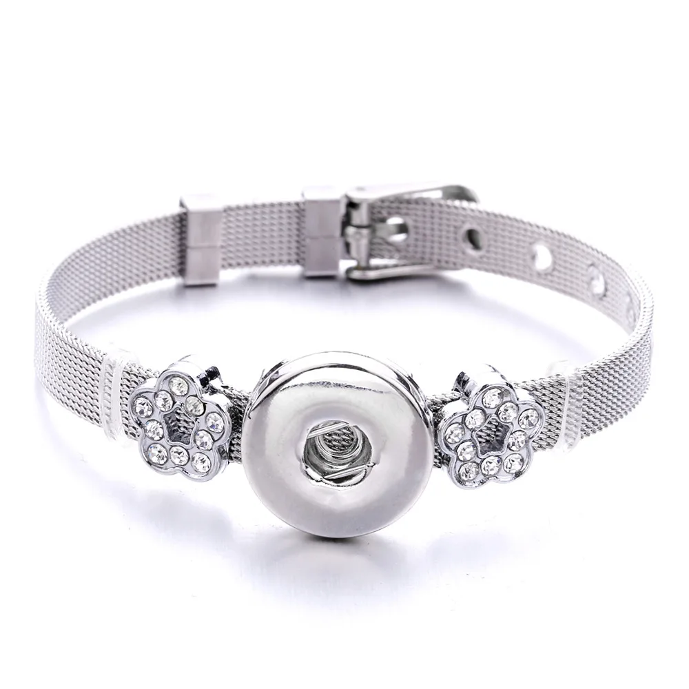 Stainless Steel Snap Button Bracelet Bangle Fit 18mm Snap Buttons Jewelry Heart Crown Bracelet For Women Men Jewelry
