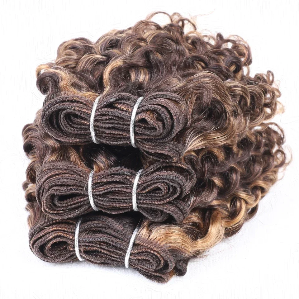 Human Hair Extensions Human Hair Bundles Jerry Curly Human Hair Bundles Brazilian Kinky Curl 3pcs P4/27 Highlight Human Hair Weave Bundles Remy Extension