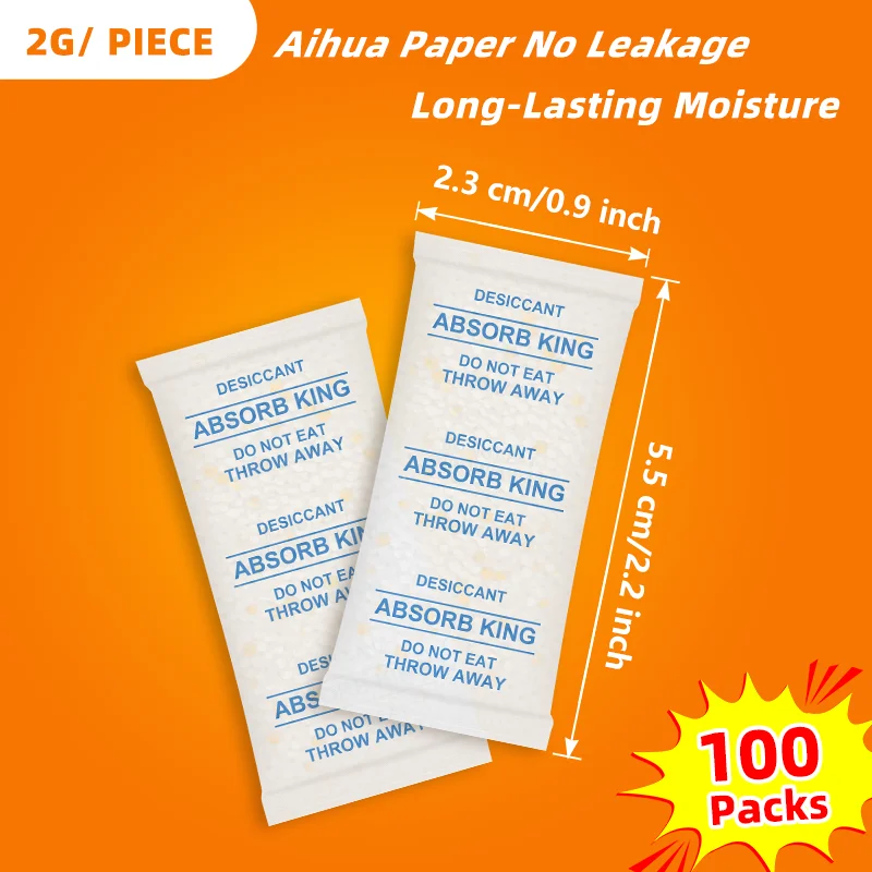 Silica Gel Desiccant Moisture Absorber Bag 100 Packs 2g Non Toxic Variable color Silica Gel Desiccant Pet Food Damp Kitchen Room Living Moisture Dehumidifier Absorber Bag
