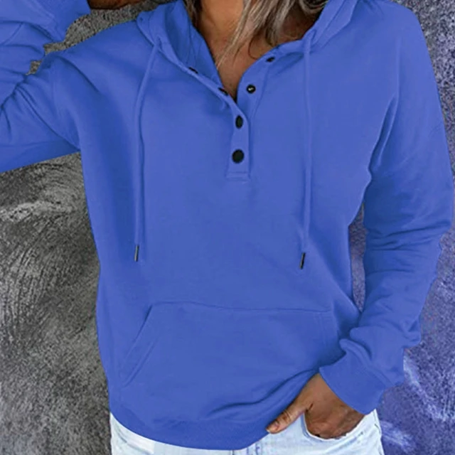 Solid Color Pocket Rib-Knit Hooded Pullover Shirt, Women's Drawstring Sleeve Hoodies Kangaroo Pocket Casual Women's Clothing Women's Sweater,$12.99