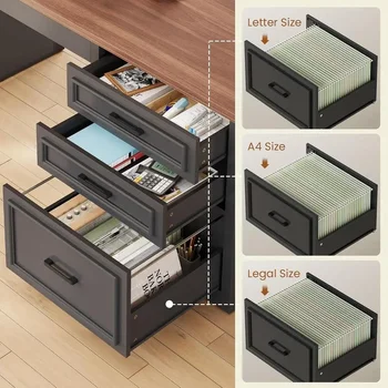L-Shaped Electric Standing Desk, 63 x 67 Adjustable Height, Home Office Executive Desk with Drawers and Shelves, Black 6