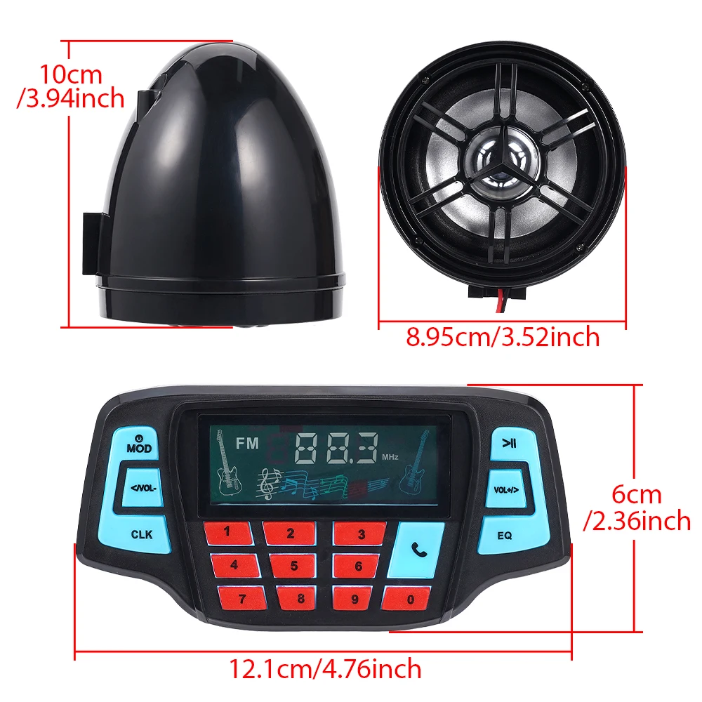 1 세트 12V 오토바이 블루투스 스피커 키트 2x15W 방수 LCD 화면 APP 제어 FM 라디오 USB TF 카드 핸즈프리 통화 도난 방지