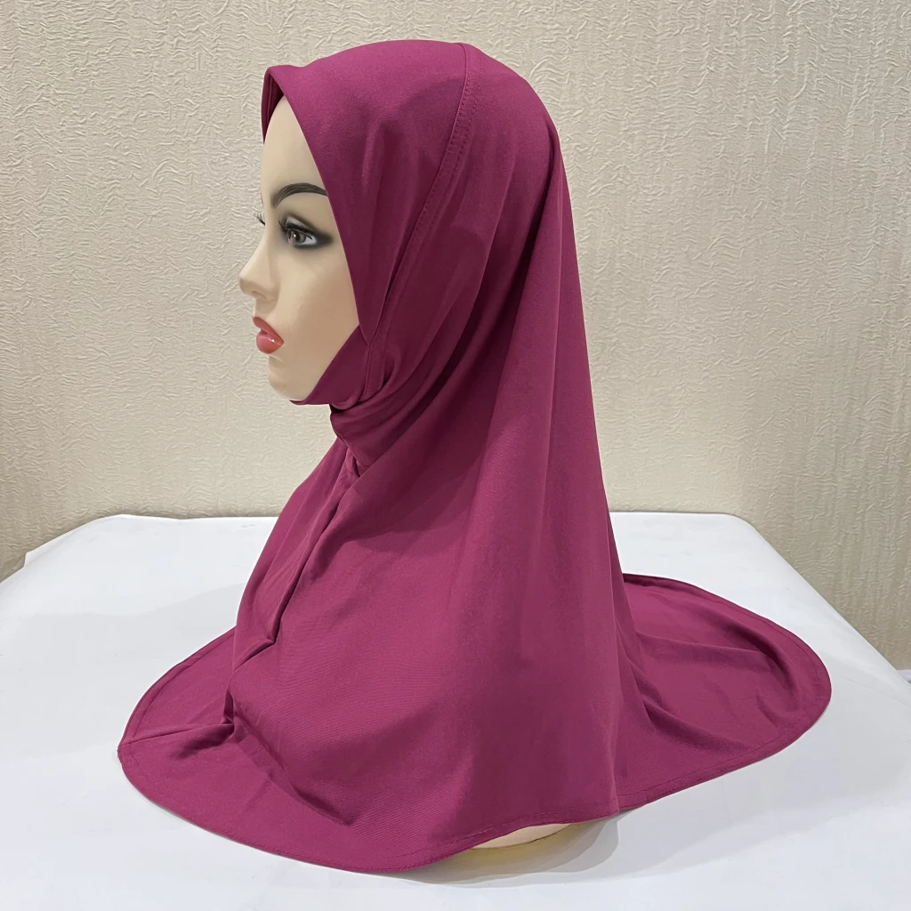 Small girls 5-9 years plain muslim hijab with chin part amira pull on islamic scarf headscarf pray hat muslim hijab