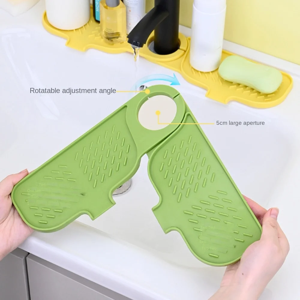 

Rotatable Faucet Splash Guard Soft 16.5" x 3.94" Behind Faucet Drip Water Catcher Silicone Dish Sponge Holder Kitchen