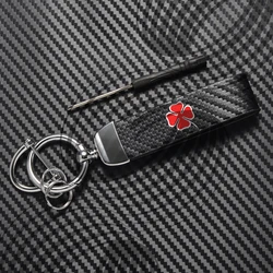 Alfa Romeo Lucky Clover Carbon Fiber Leather Keychain (For Clover Logo)