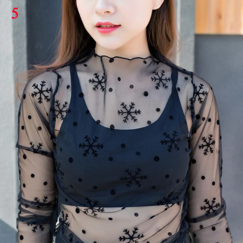 Chic Women's Sheer Lace Mesh Blouse