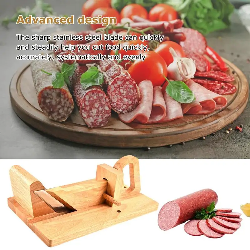 

Sausage Cutter Slicer Wooden Sausage Cutter With Knife Holder Stainless Steel Sausage Cutter For Salami Meat Cheese Kitchen Tool