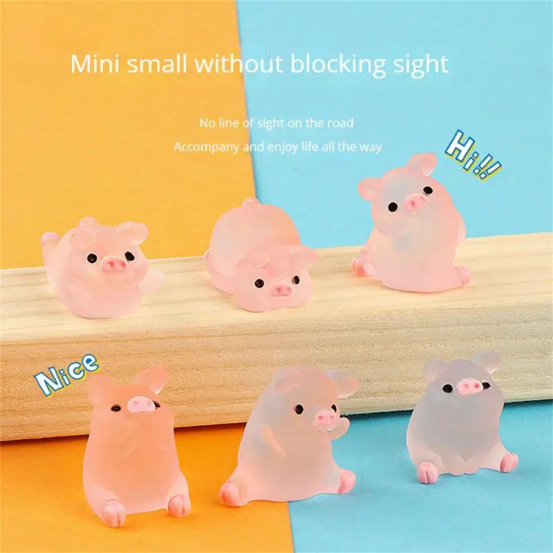 1PC Luminous Mini Resin Pig Car Dashboard Toys Dolls Figures Home Garden Decoration Cartoon Color Chick Cute Car Ornaments Gifts