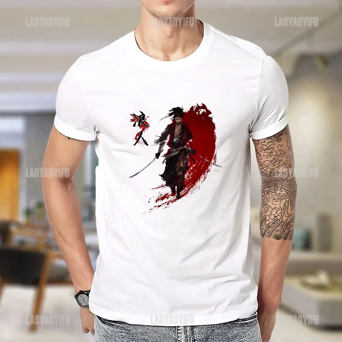 

Ronin Script Japan Anime Vagabond TShirt Sasaki Kojiro and Miyamoto Musashi Manga Short Sleeve T-Shirt Men Loose Cotton Unisex