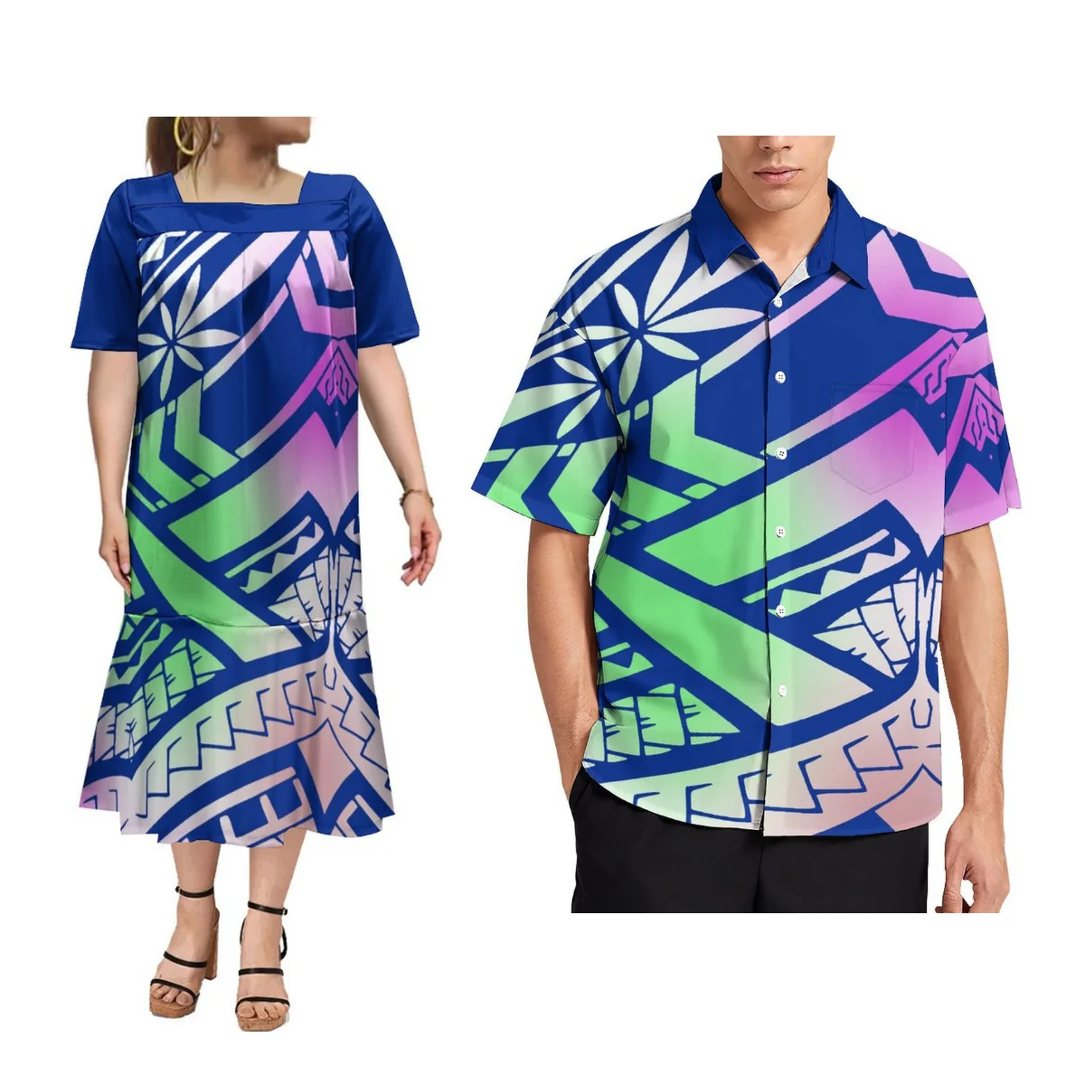 

Длинное женское платье с карманами Islander Blue одежда для пар Match Самоа