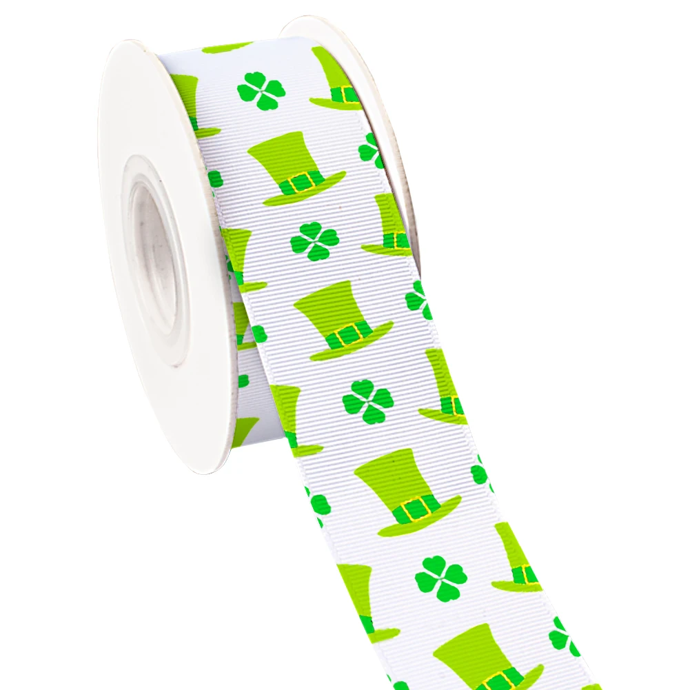 Green Clover Saint Patrick's Day Printed Grosgrain Ribbon /Satin for Gift Wedding Party Decoration DIY Hair Bow 10 Yards