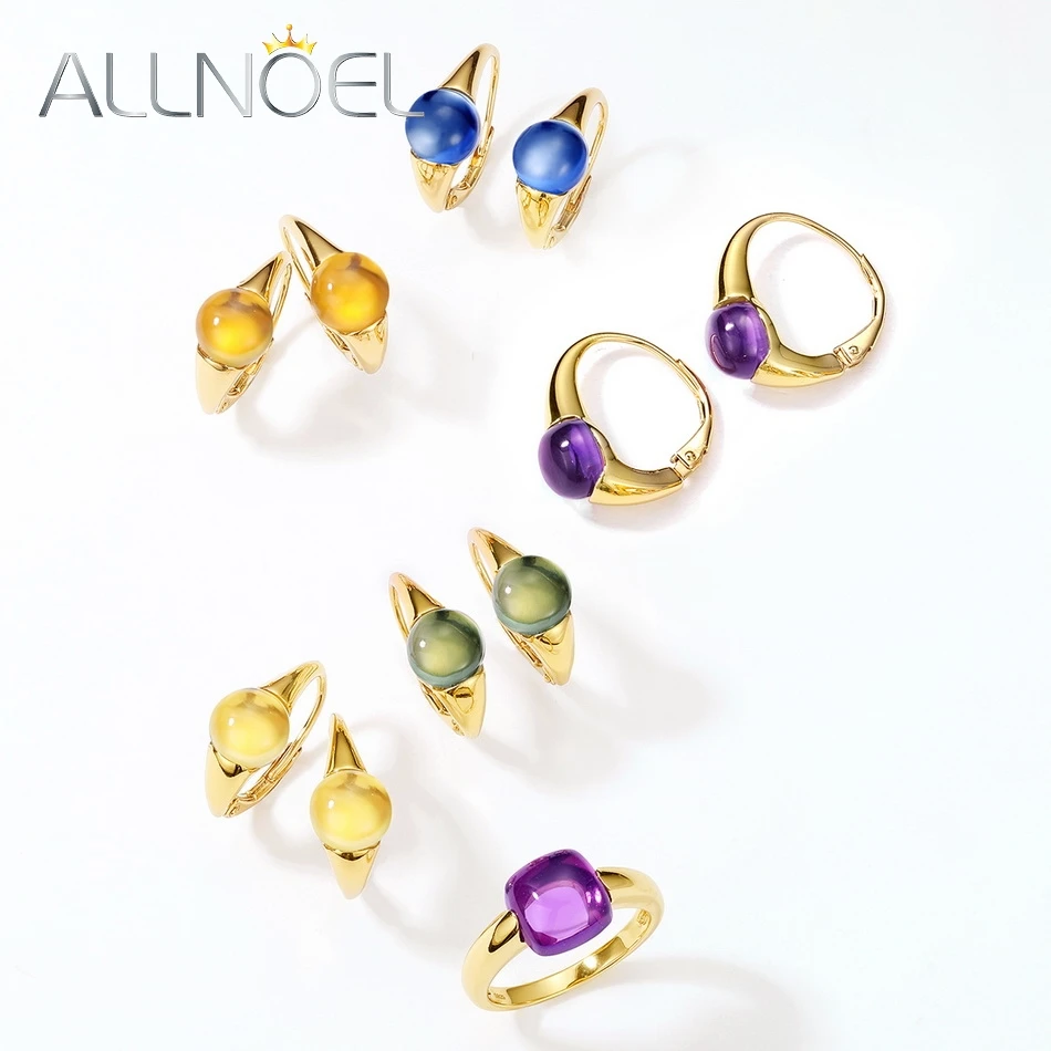 

ALLNOEL 925 Sterling Silver Hoop Drop Earrings For Women Colorful Amethyst Citrine Crystal Candy Gold Color Fine Jewelry Gifts