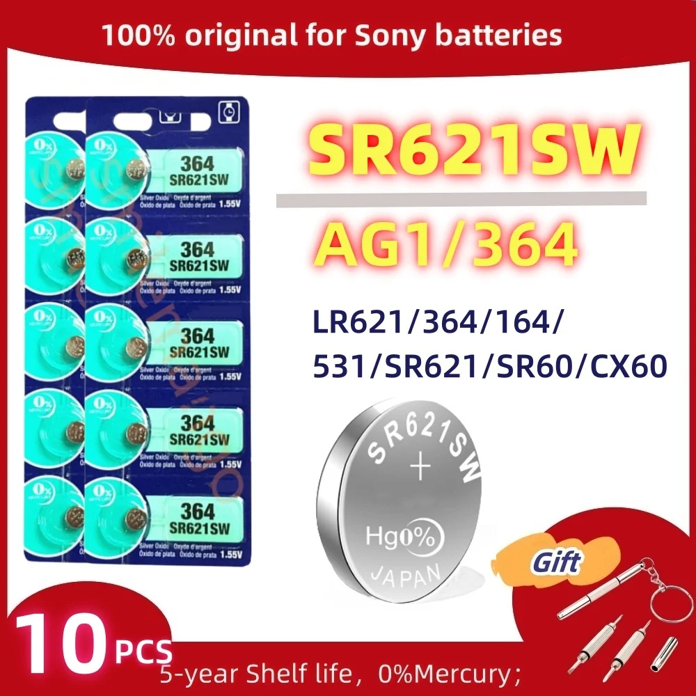 

10PCS Original For SONY SR621SW AG1 LR621 364 164 531 SR621 SR60 CX60 Button Battery For Watch Toys Remote Cell Coin Batteries