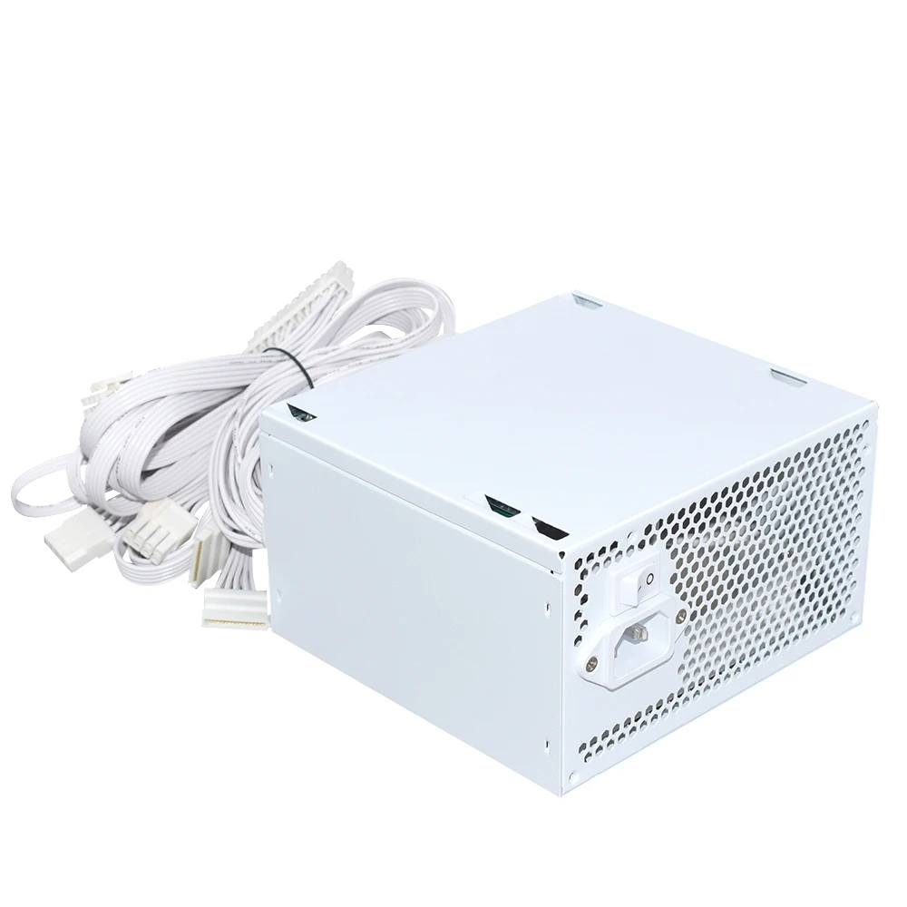 JULONGFENGBAO 흰색 ATX 650W 데스크탑 E-스포츠 비디오 게임 컴퓨터 전원 공급 장치 110-230V 저소음 PSU 최대 피크 값 800W