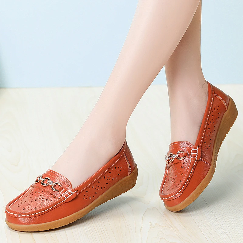 Shoes for Women 2025 Summer Casual Shoes Leather Ladies Breathable